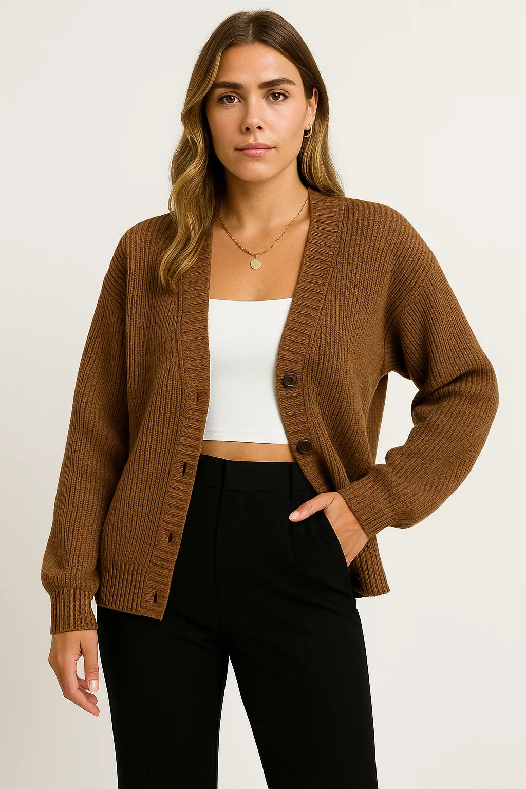 Damen Langer Cardigan Weiches Material Eleganter Oversize Schnitt Grau