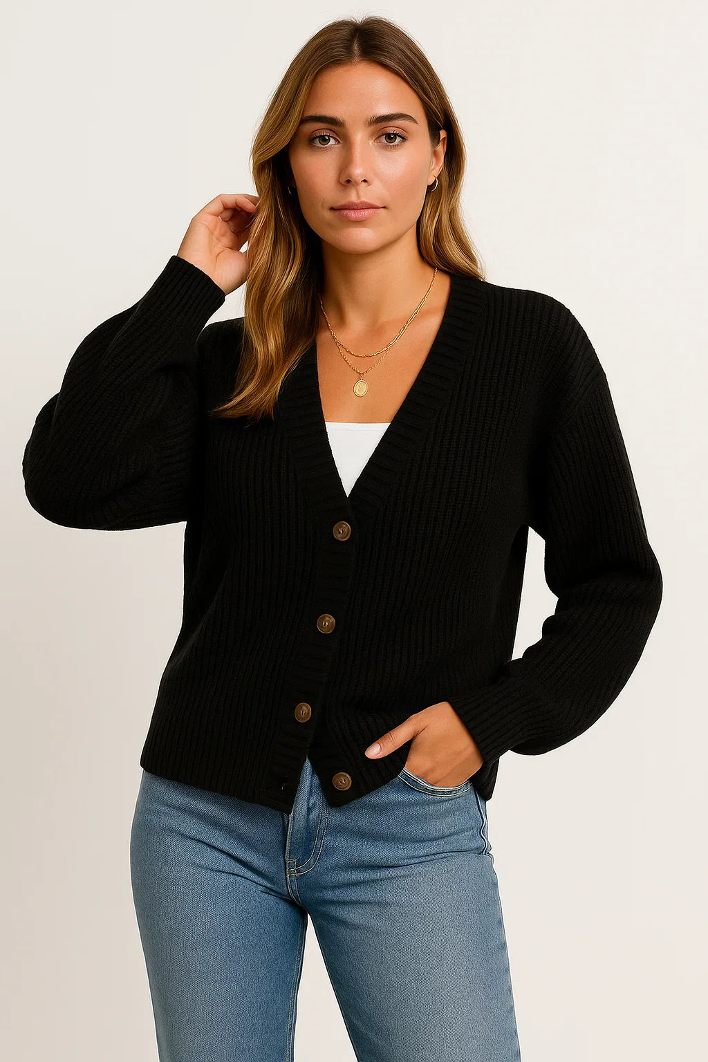 Damen Langer Cardigan Weiches Material Eleganter Oversize Schnitt Grau