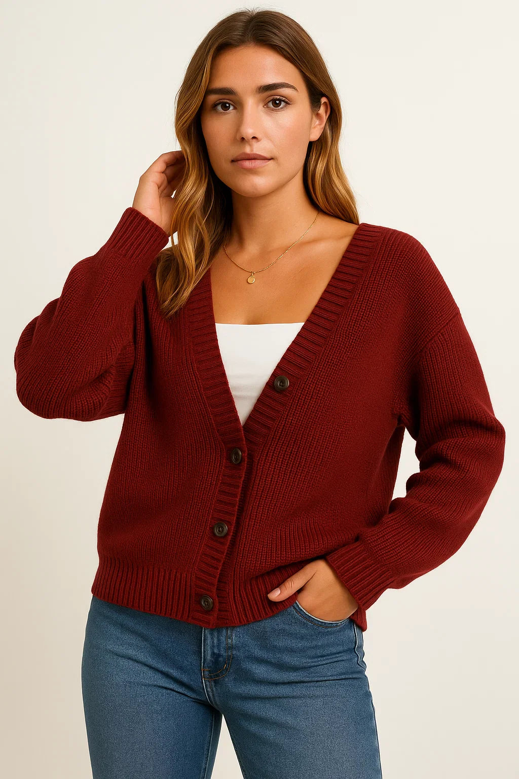 Damen Langer Cardigan Weiches Material Eleganter Oversize Schnitt Grau