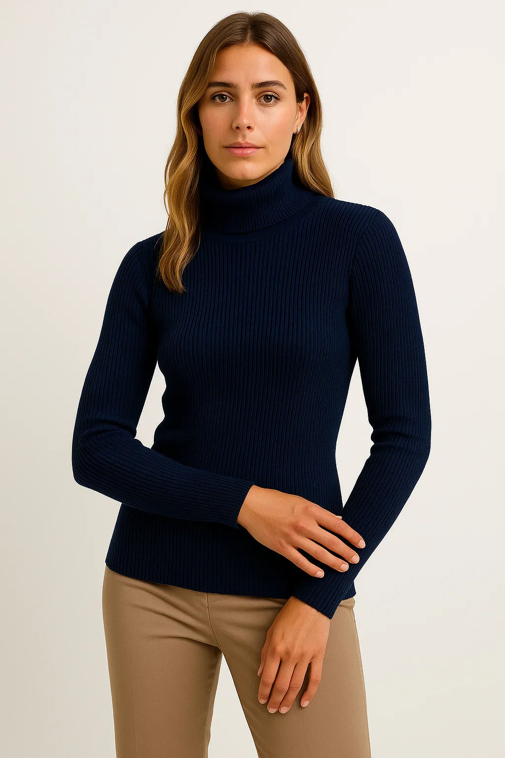 Damen Rollkragenpullover Grau Weiches Strick Elegant Lässig Für Herbst Winter