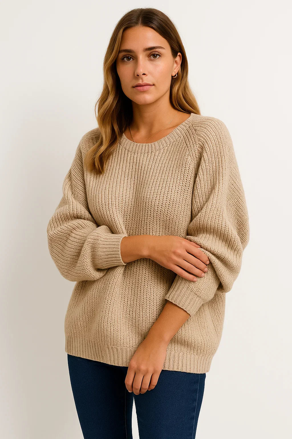 Damenpullover Grau Lockere Passform Weicher Lässiger Stil Gerippt
