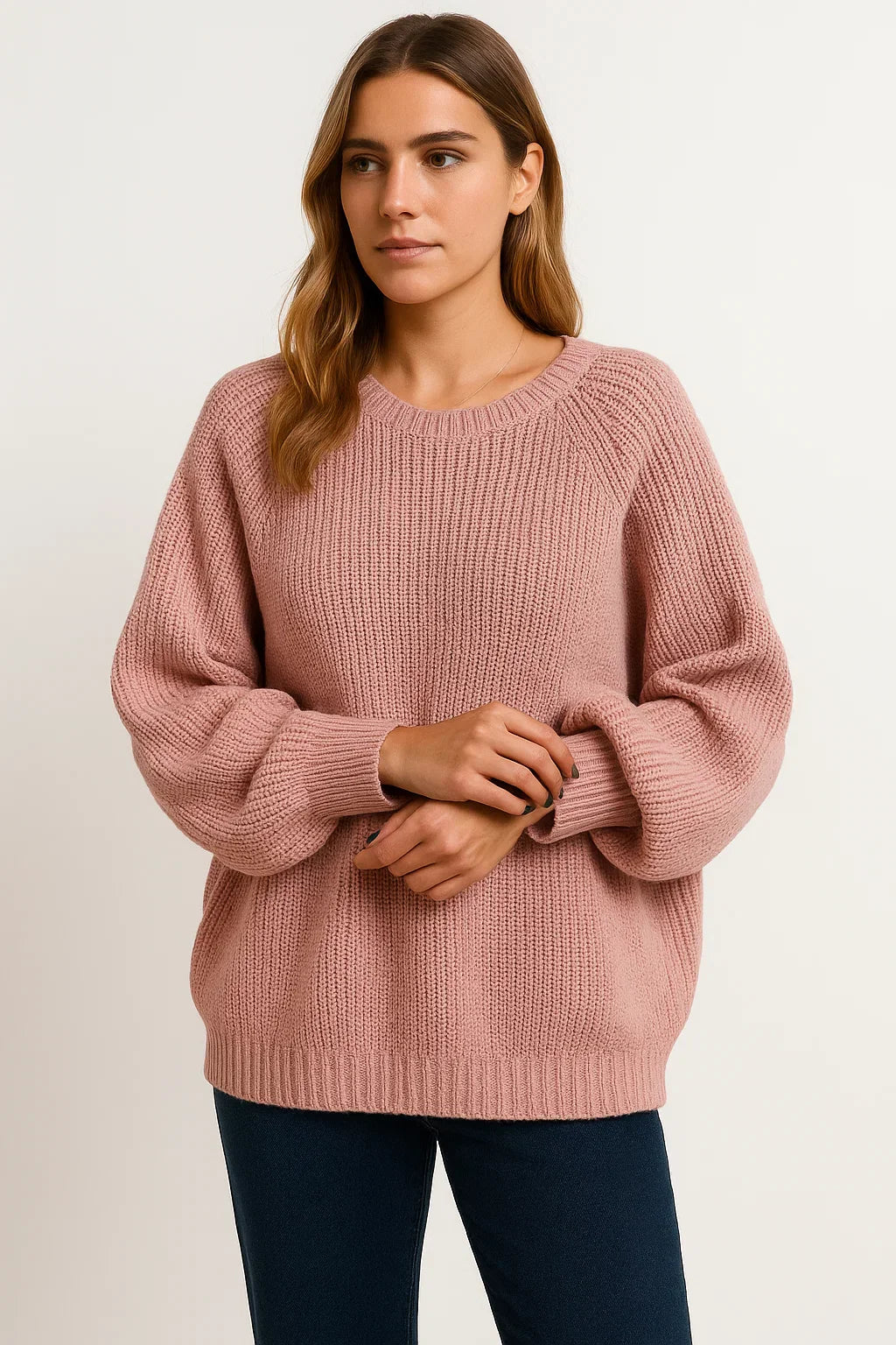 Damenpullover Grau Lockere Passform Weicher Lässiger Stil Gerippt