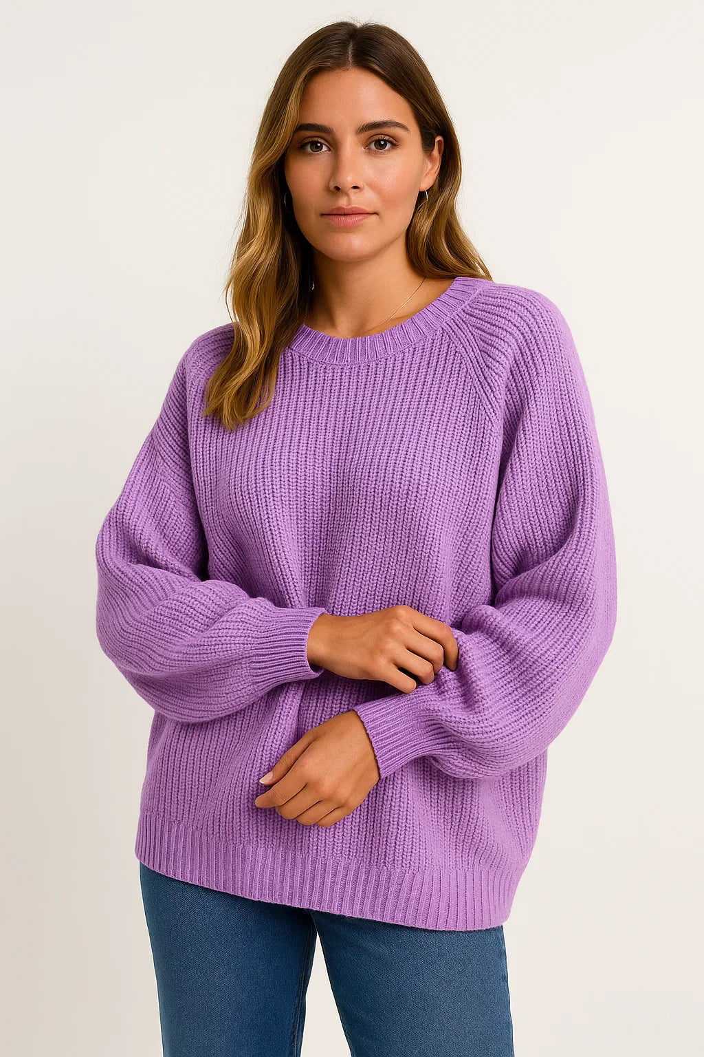 Damenpullover Grau Lockere Passform Weicher Lässiger Stil Gerippt