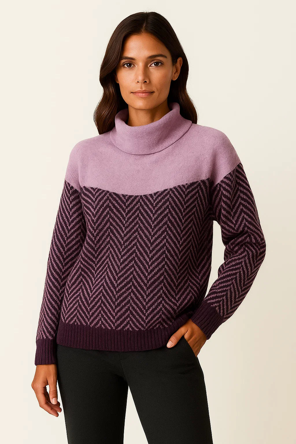Damen Rollkragenpullover Beige Wolle Bequem Zeitloses Design Lässige Passform