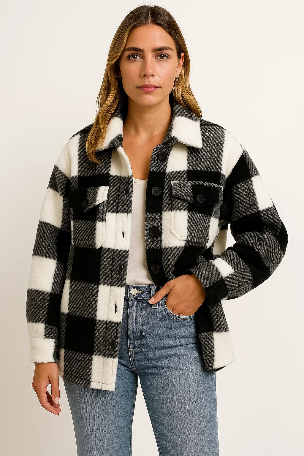 Damenjacke Karomuster Dunkelblau Wolle Elegant Lässig