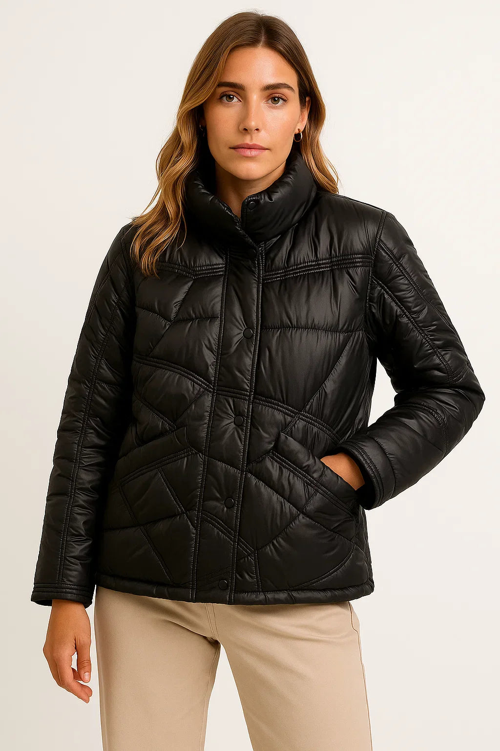 Damen Winterjacke Grau Leicht Polyester Lässig Bequem Für Übergangswetter