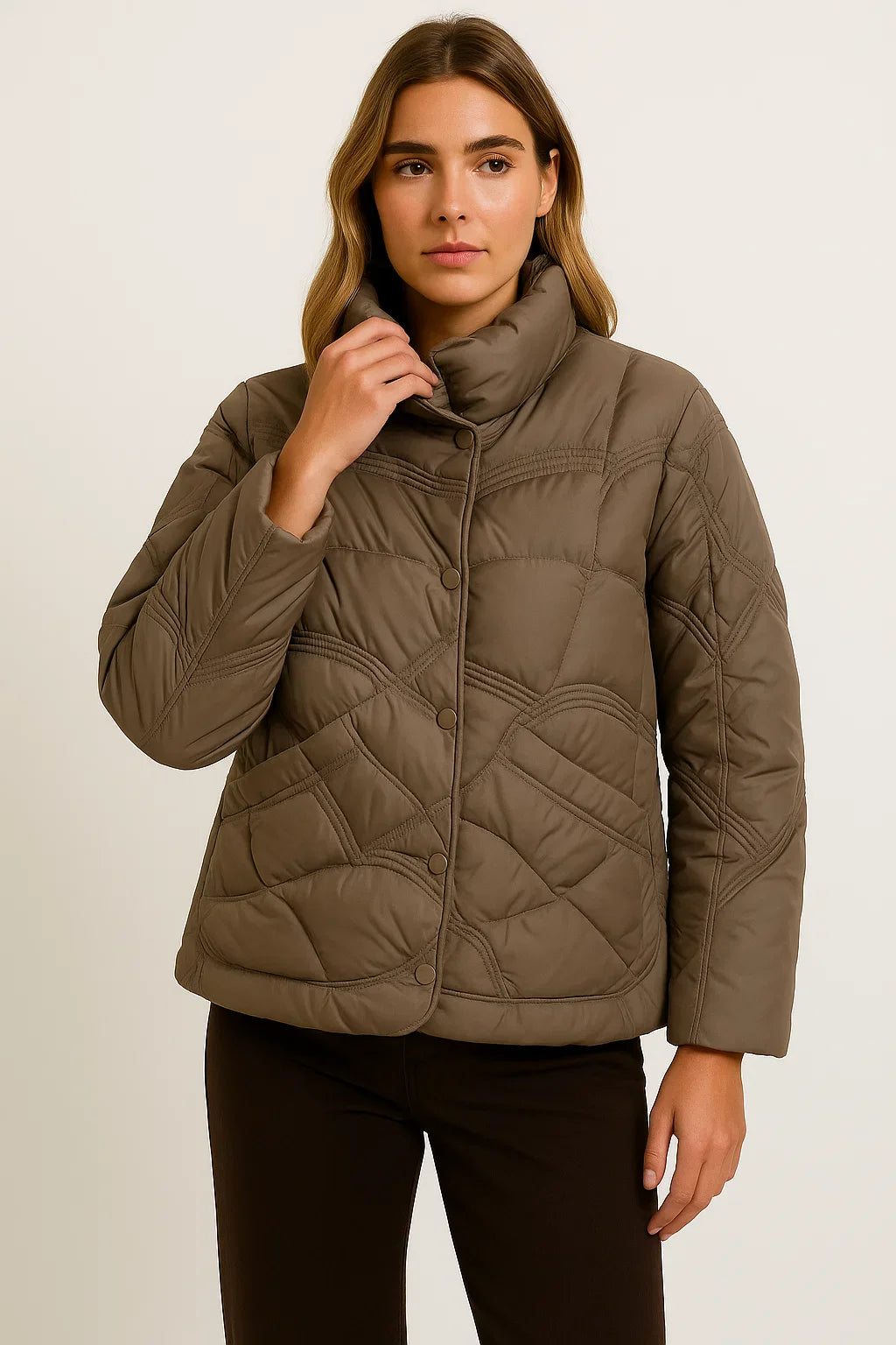 Damen Winterjacke Grau Leicht Polyester Lässig Bequem Für Übergangswetter