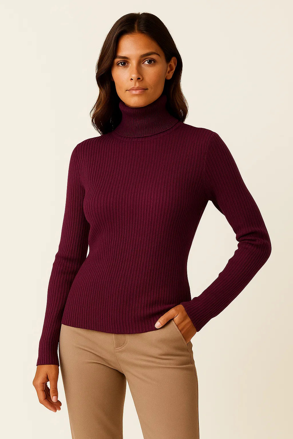 Damen Rollkragenpullover Beige Kaschmir Weiches Strickoberteil