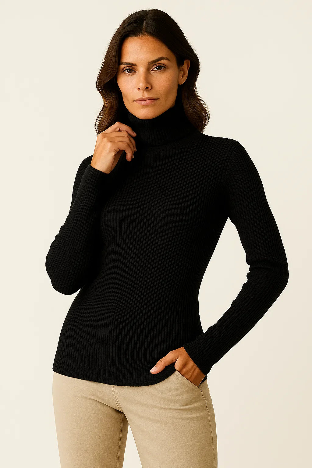 Damen Rollkragenpullover Beige Kaschmir Weiches Strickoberteil