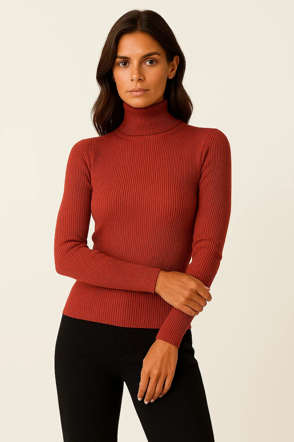Damen Rollkragenpullover Beige Kaschmir Weiches Strickoberteil