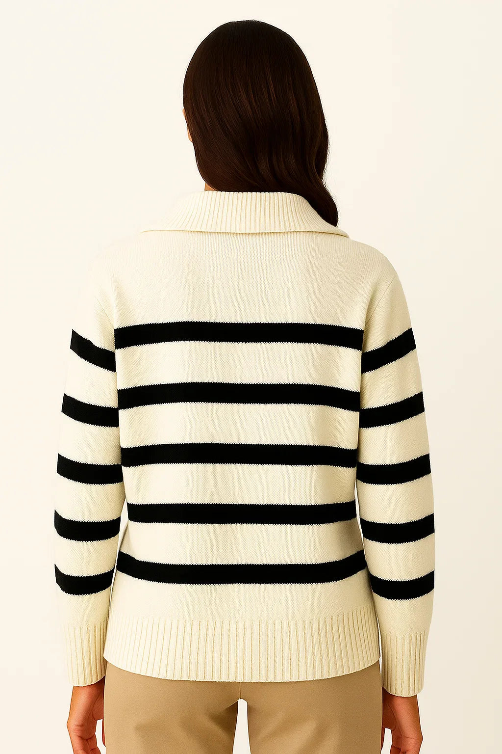 Damen Pullover Kurzstyle Gestreift Mit Reißverschluss Frühling Herbst Premium