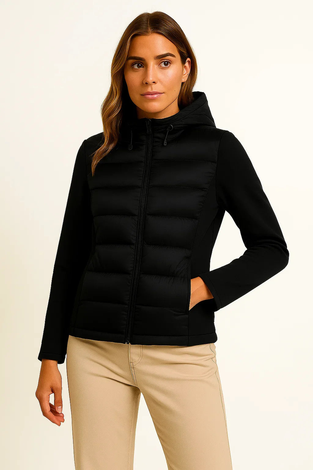Damen Wintermantel Leichte Daunenjacke Grau mit Kapuze