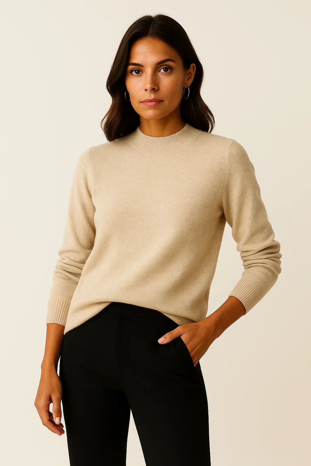 Damen Pullover Weicher Strick Mock Neck Casual Grau