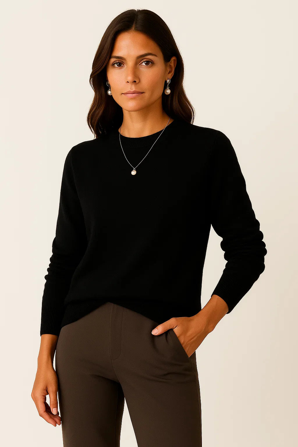 Damen Pullover Weicher Strick Mock Neck Casual Grau