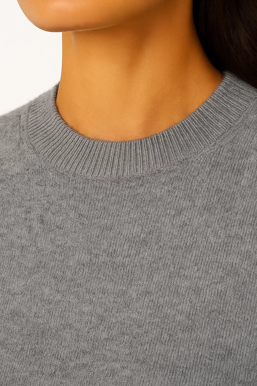 Damen Pullover Weicher Strick Mock Neck Casual Grau