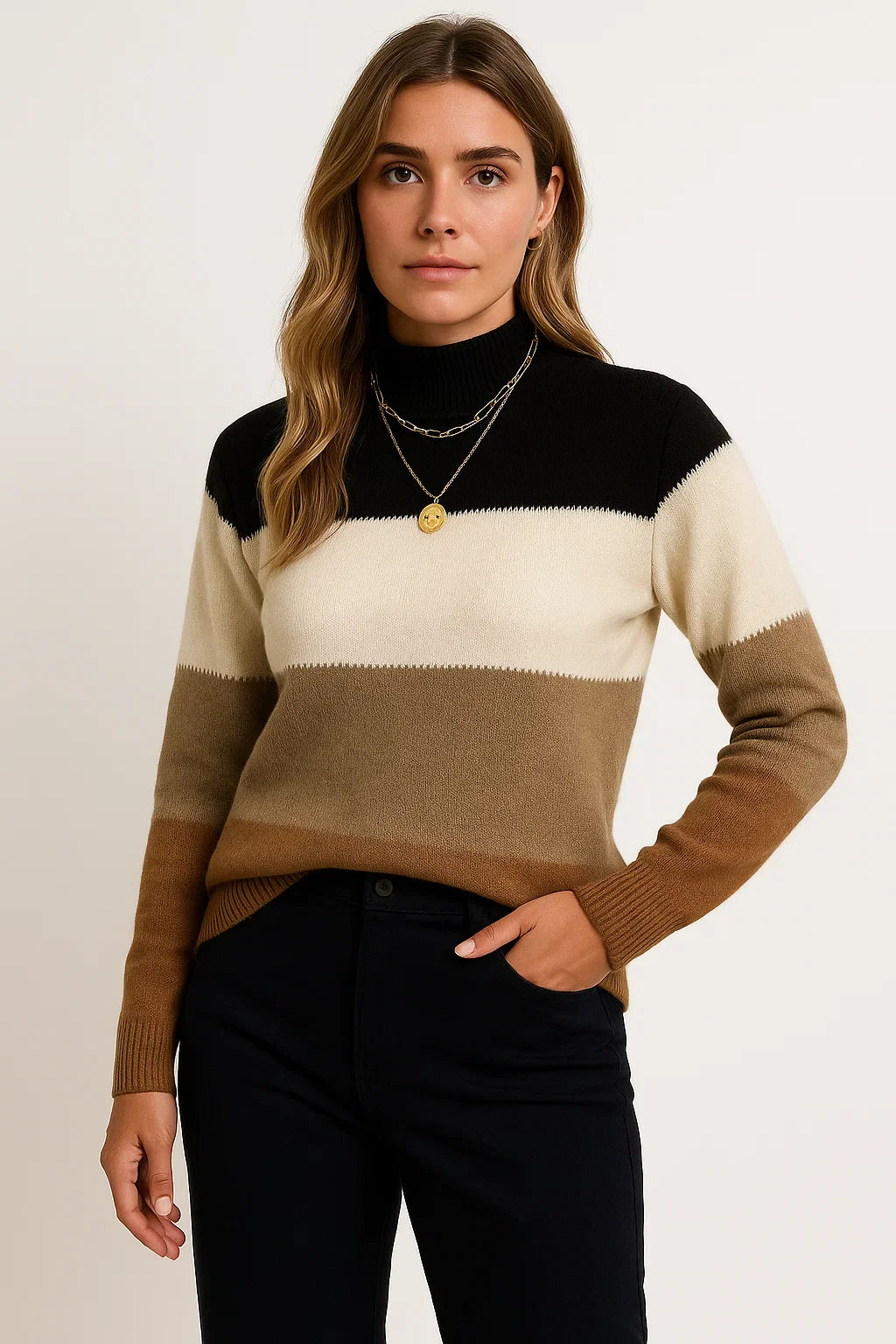 Damenpullover Farbblock Weich Leicht Lässig Vielseitig Stil