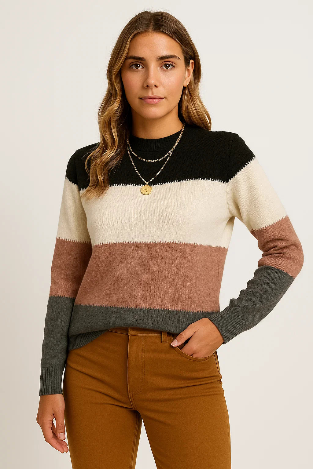 Damenpullover Farbblock Weich Leicht Lässig Vielseitig Stil