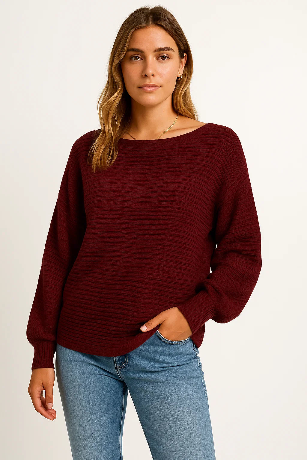 Damen Sweatshirt Graue Fledermausärmel Boot-Ausschnitt Lässiges Oberteil
