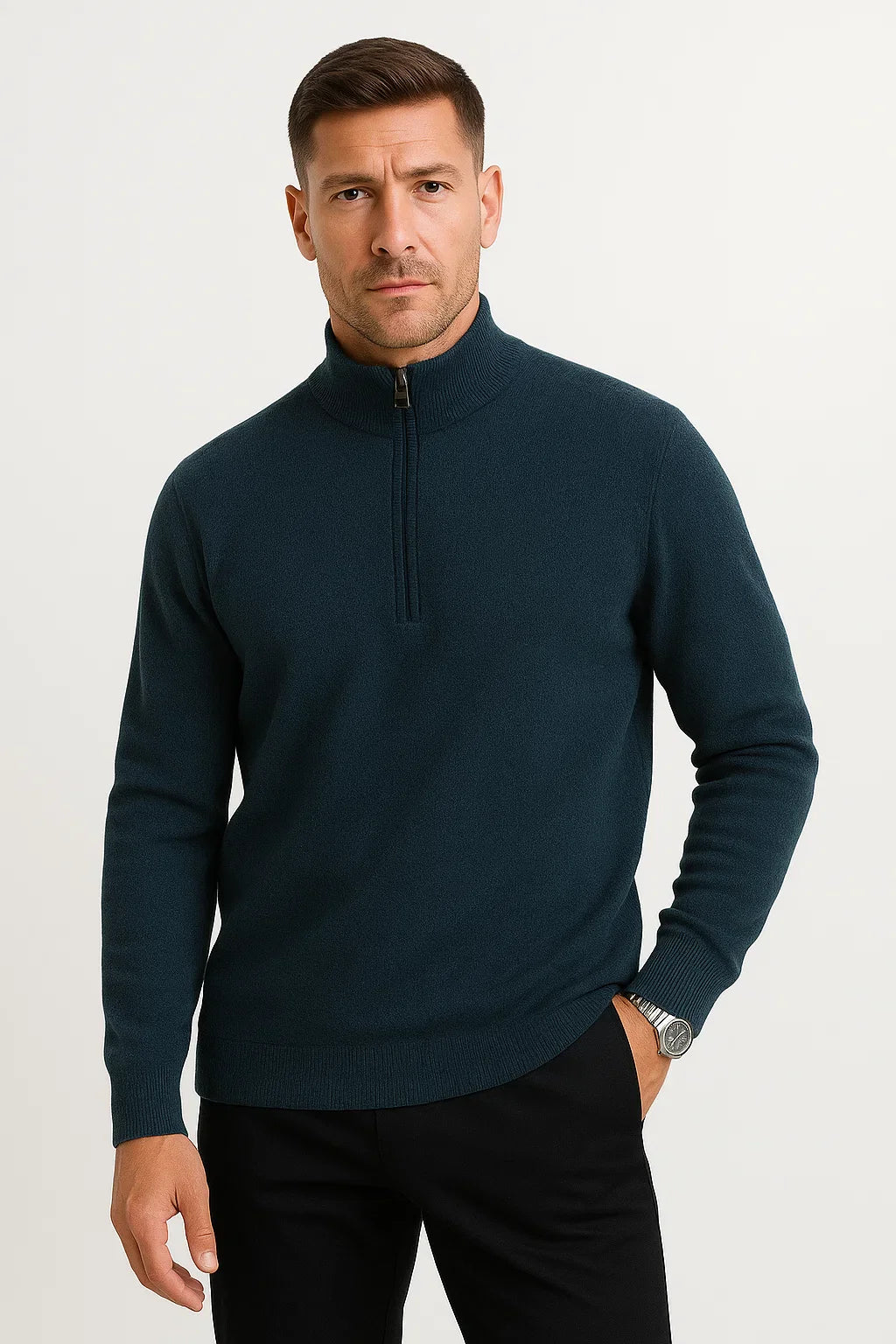 Herren Merinowolle Halbzip-Pullover im lässigen, lockeren Schnitt