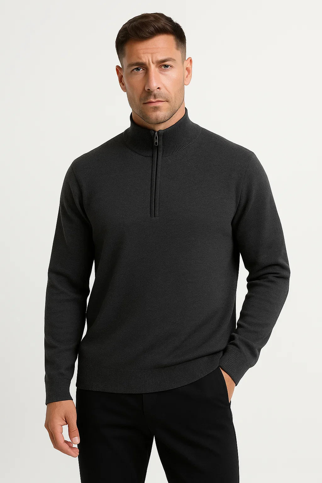 Herren Merinowolle Halbzip-Pullover im lässigen, lockeren Schnitt