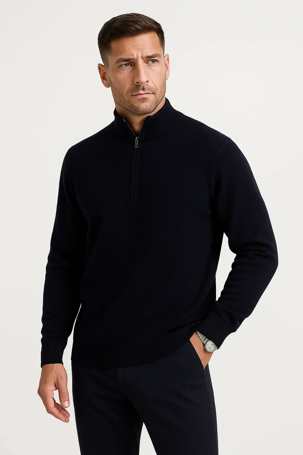 Herren Merinowolle Halbzip-Pullover im lässigen, lockeren Schnitt