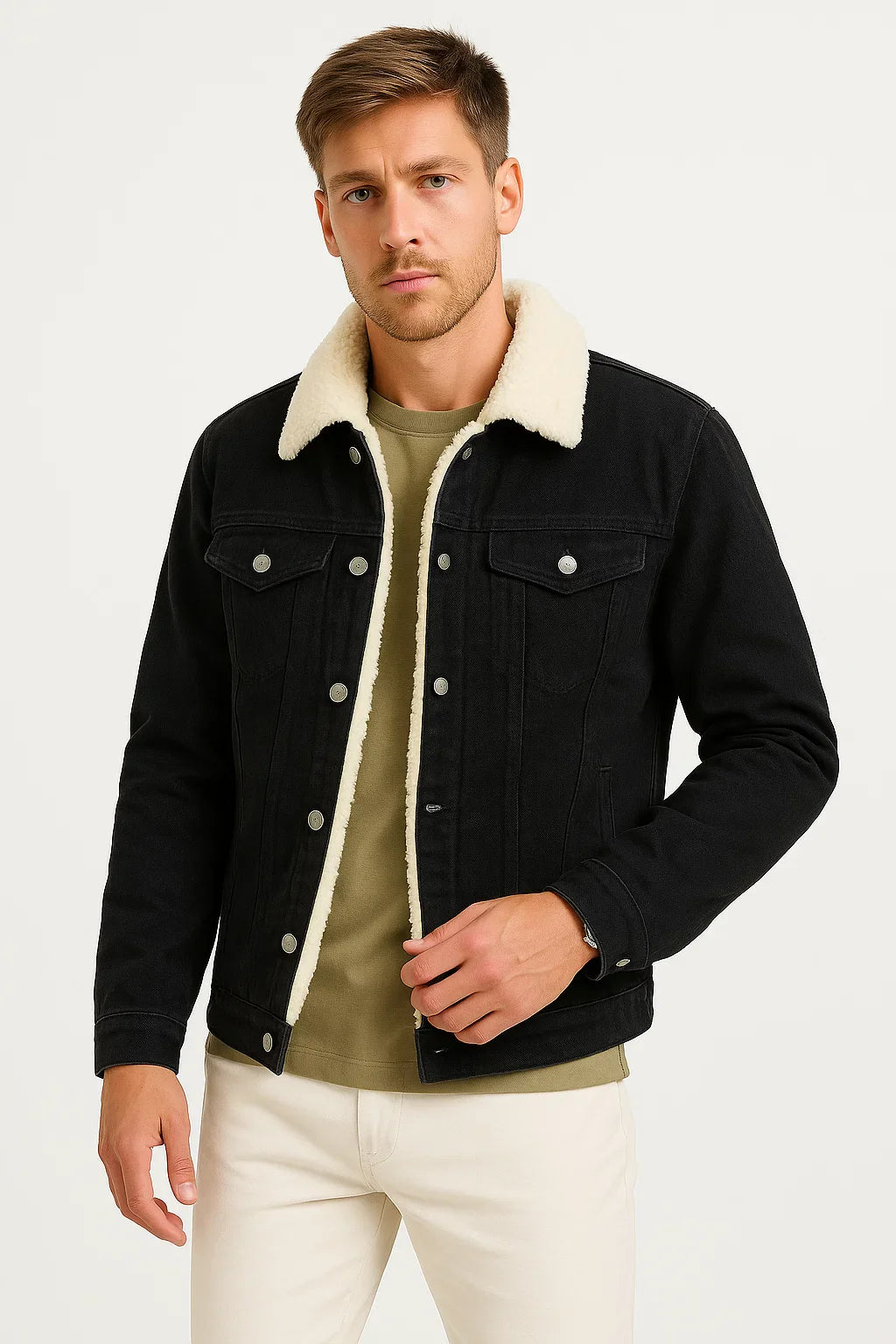 Herren Fleecejacke Denim Dicke Winter Lockere Passform