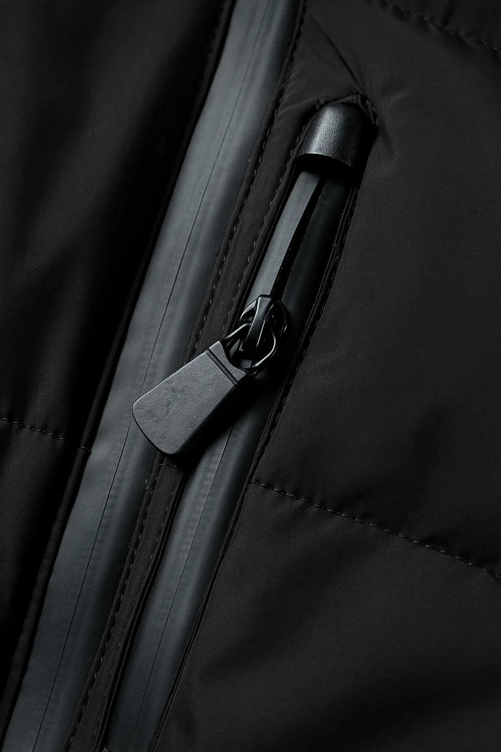 Damen Schwarze Pufferjacke Wasserabweisend Mit Gürtel Polyester