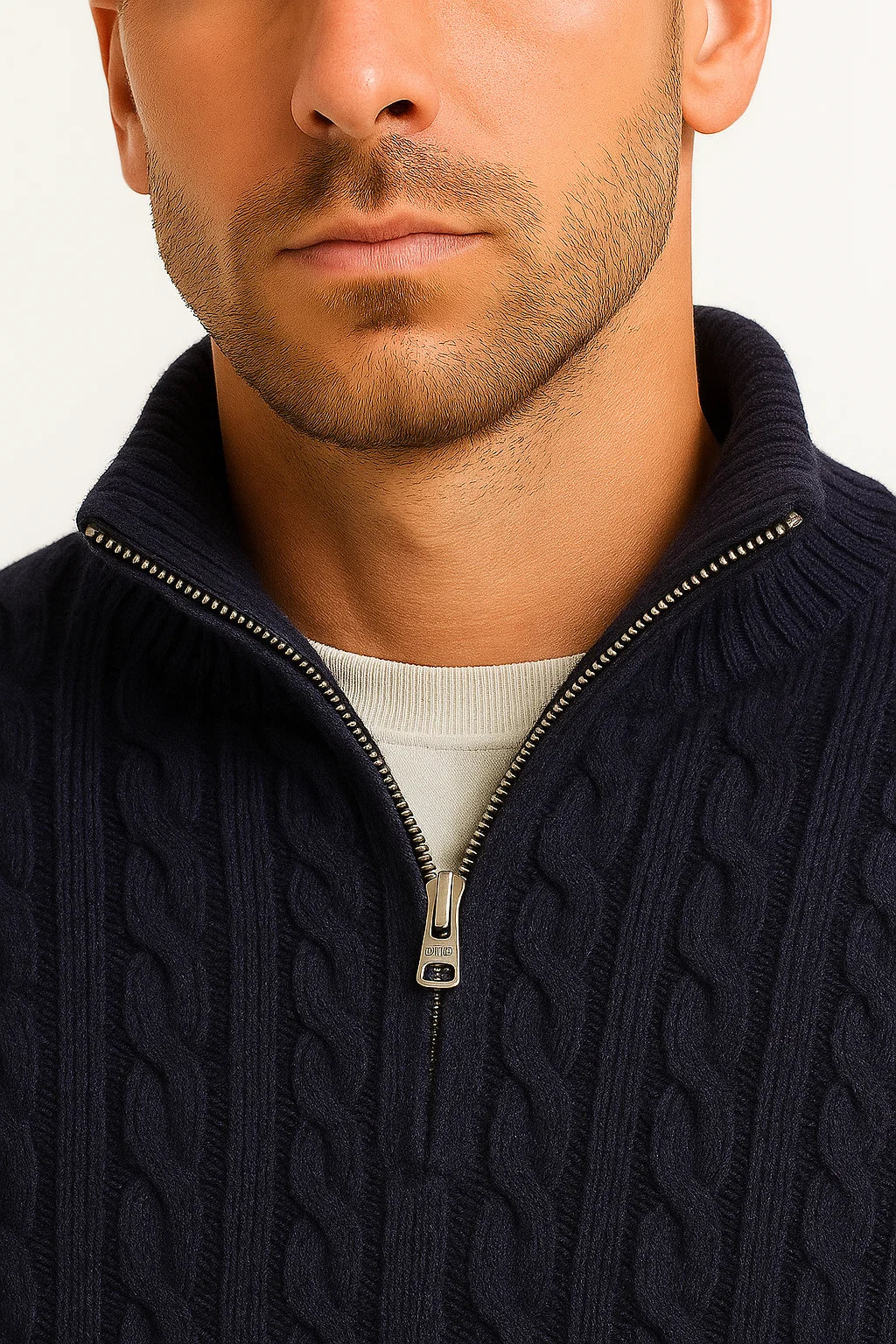 Schwergewicht Herren Quarter-Zip Pullover im Kabelstrick-Design