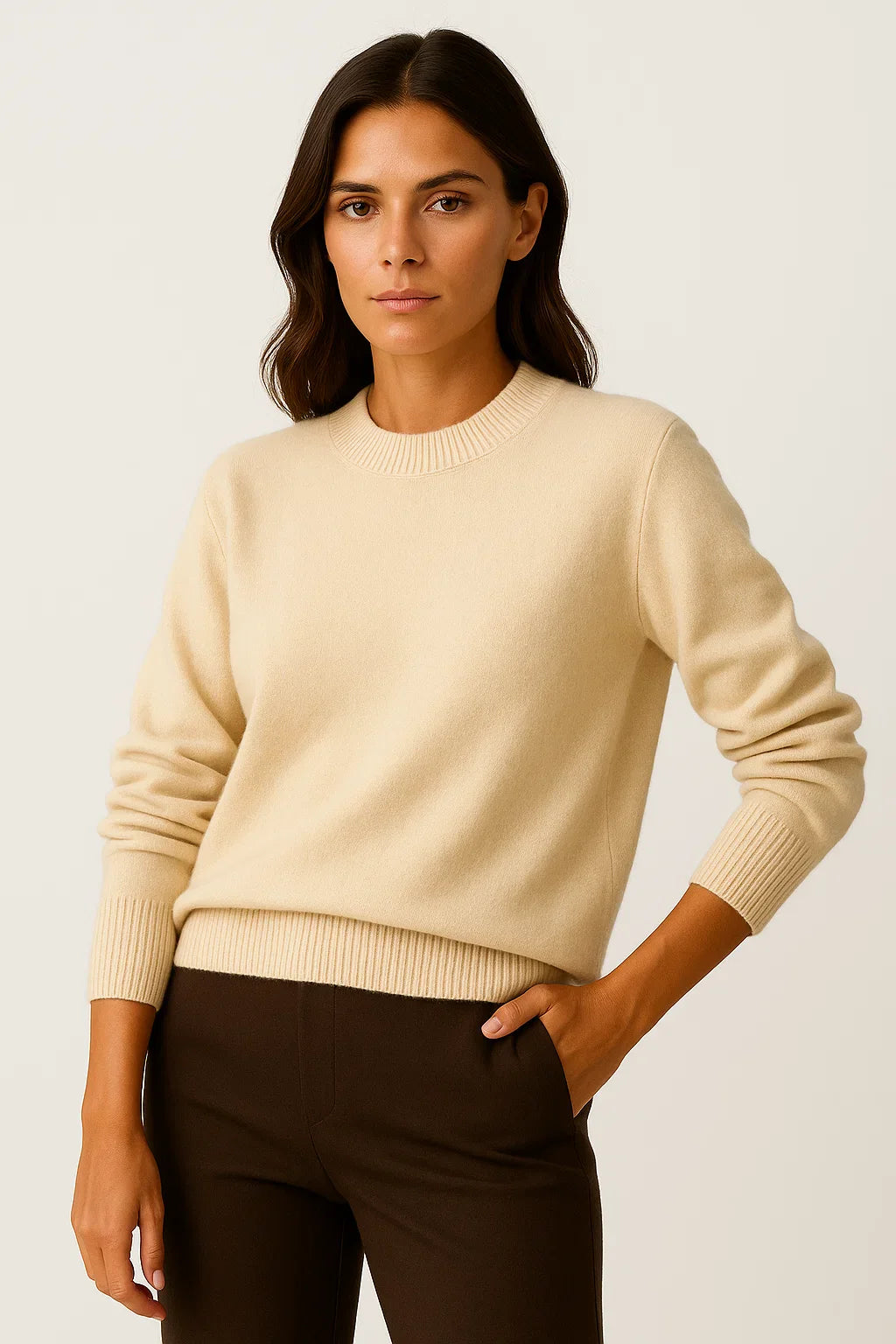 Damen Kaschmirpullover mit Stehkragen und langen Ärmeln