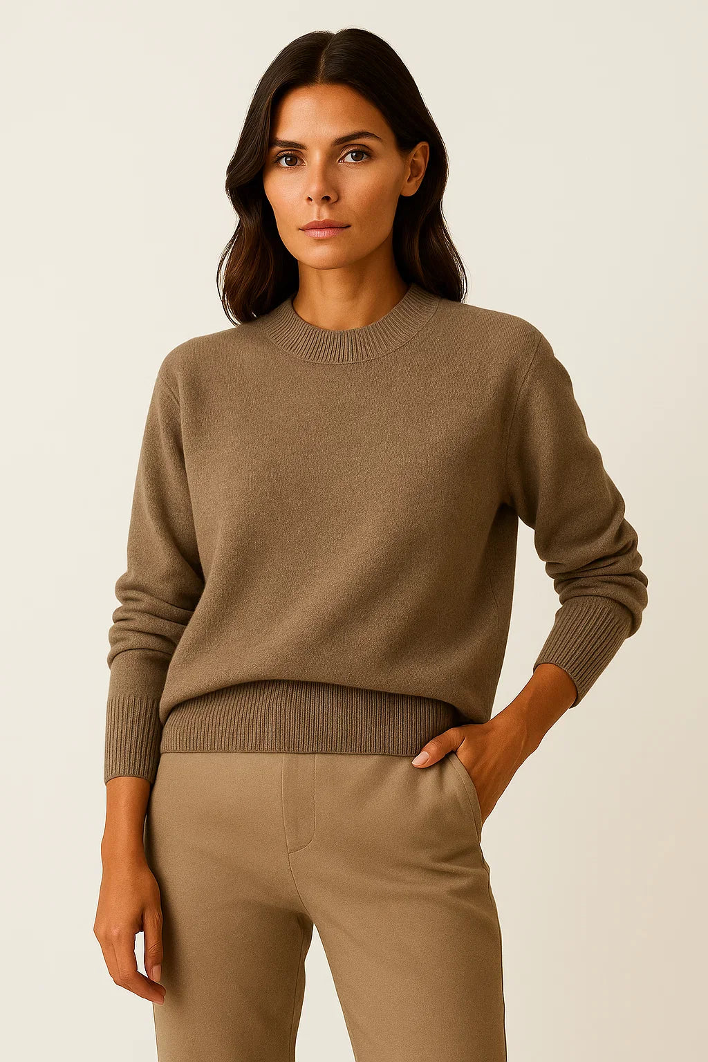 Damen Kaschmirpullover mit Stehkragen und langen Ärmeln