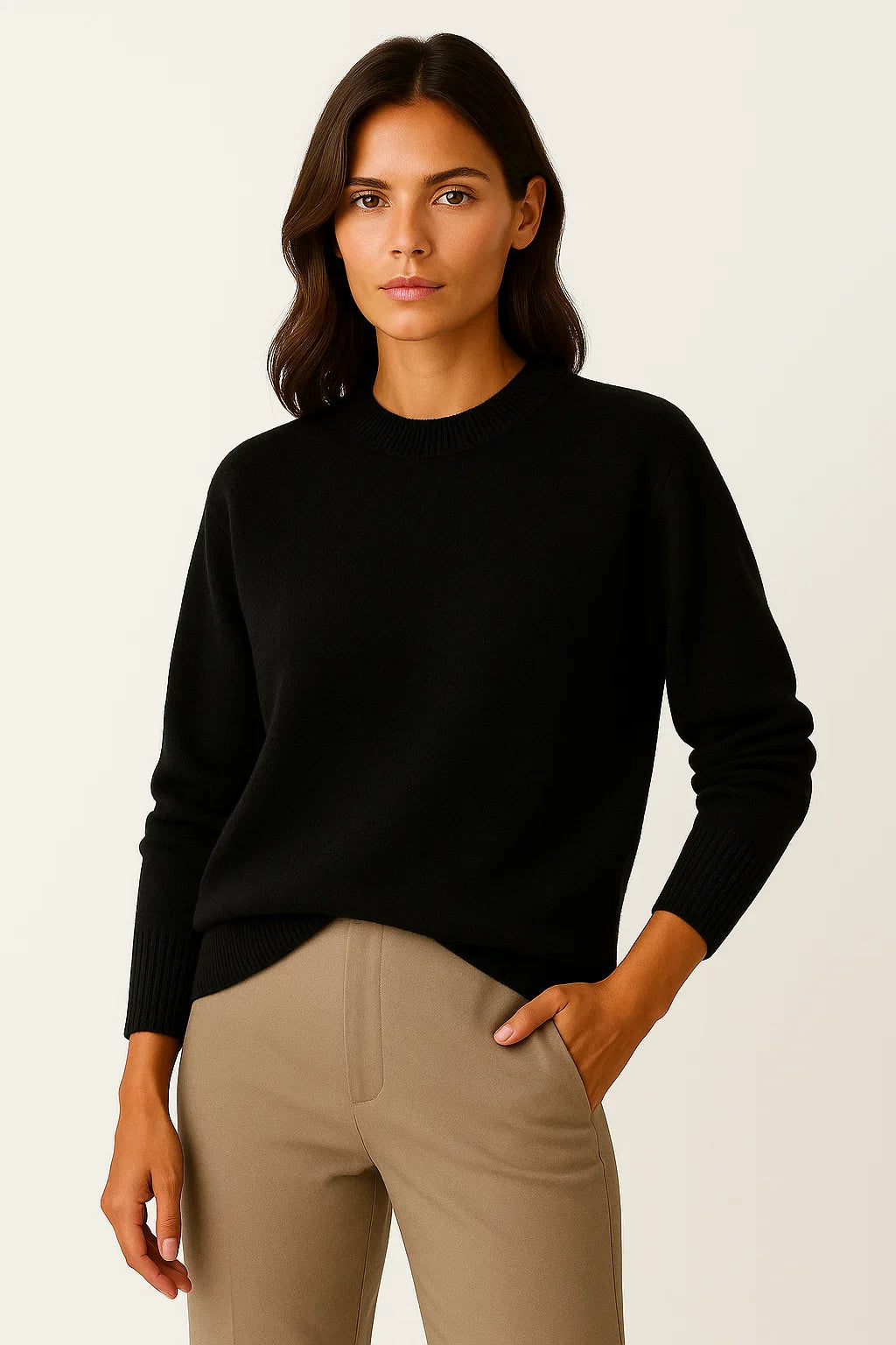Damen Kaschmirpullover mit Stehkragen und langen Ärmeln