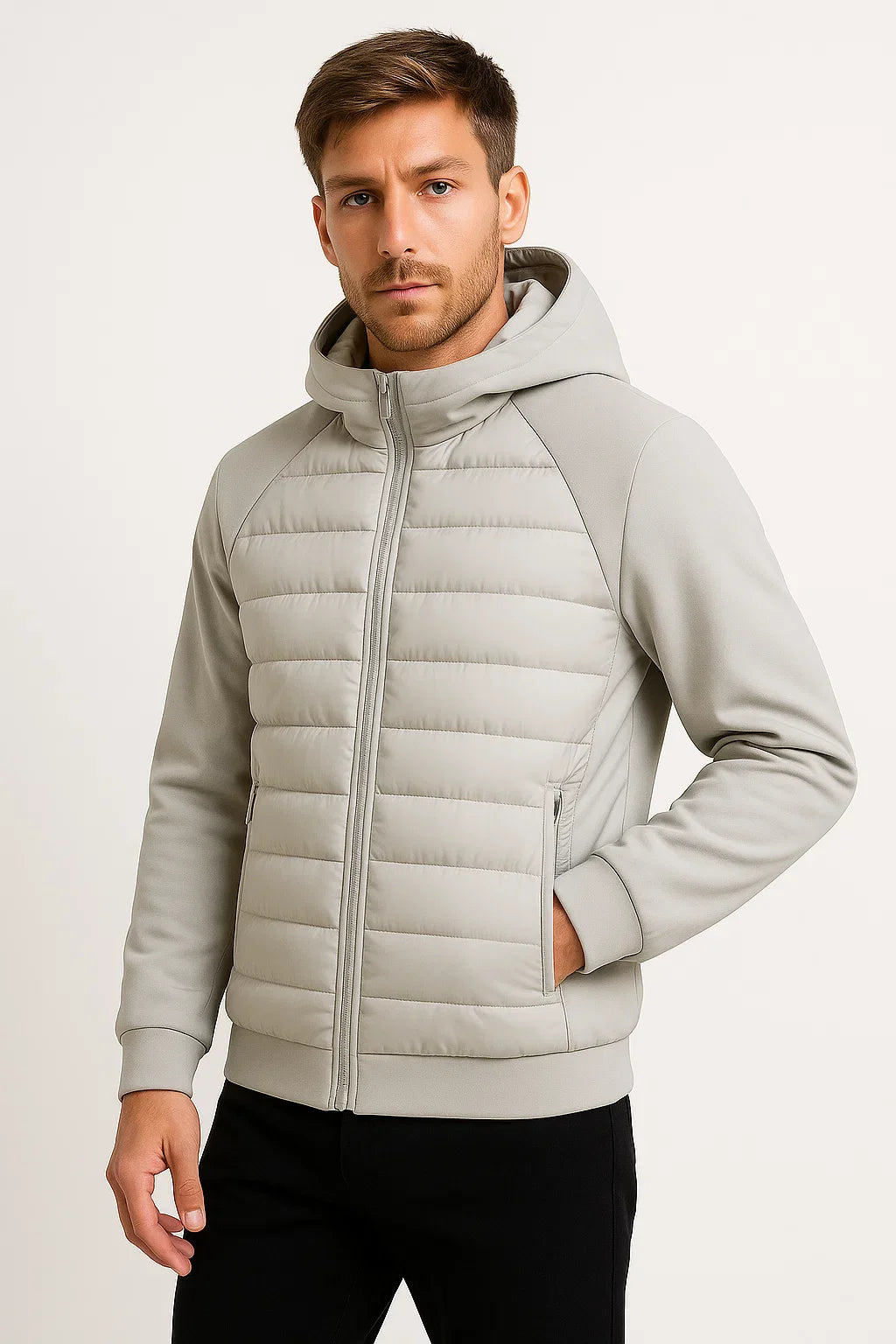 Herren Pufferjacke Daunen Kapuze Leichtgewicht Gestepptes Design