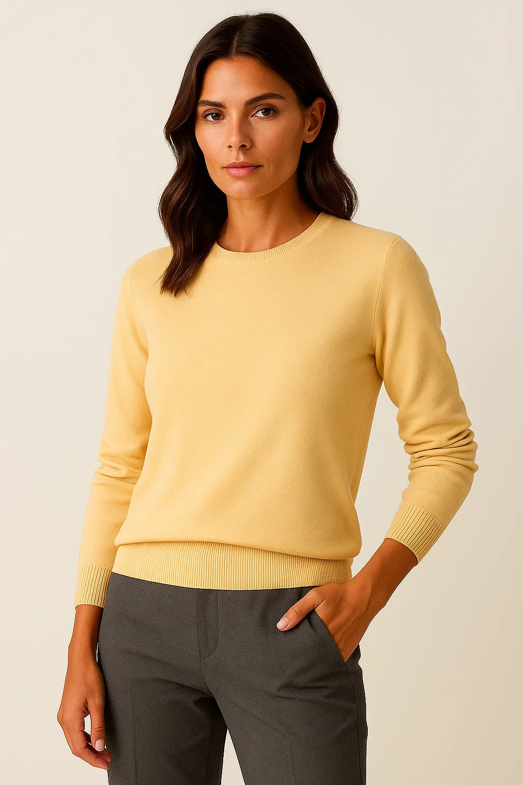 Damenpullover Merinowolle O-Ausschnitt Slim Fit