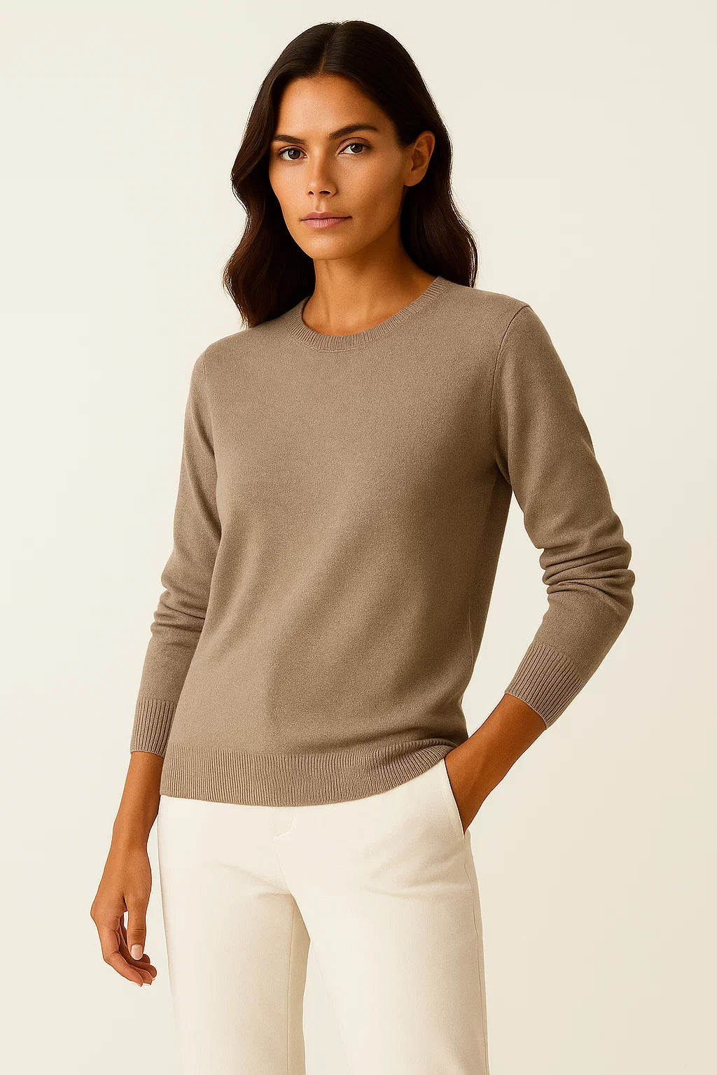 Damenpullover Merinowolle O-Ausschnitt Slim Fit