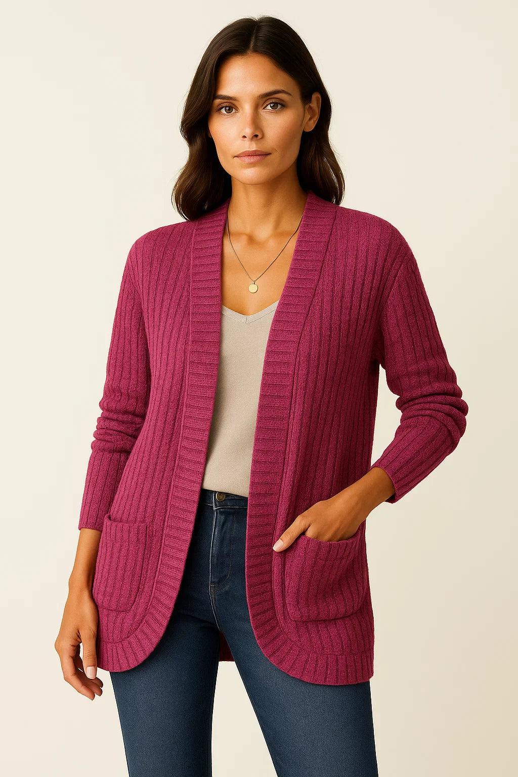 Damen Lange Strickjacke Weich Lässig Lockerer Schnitt