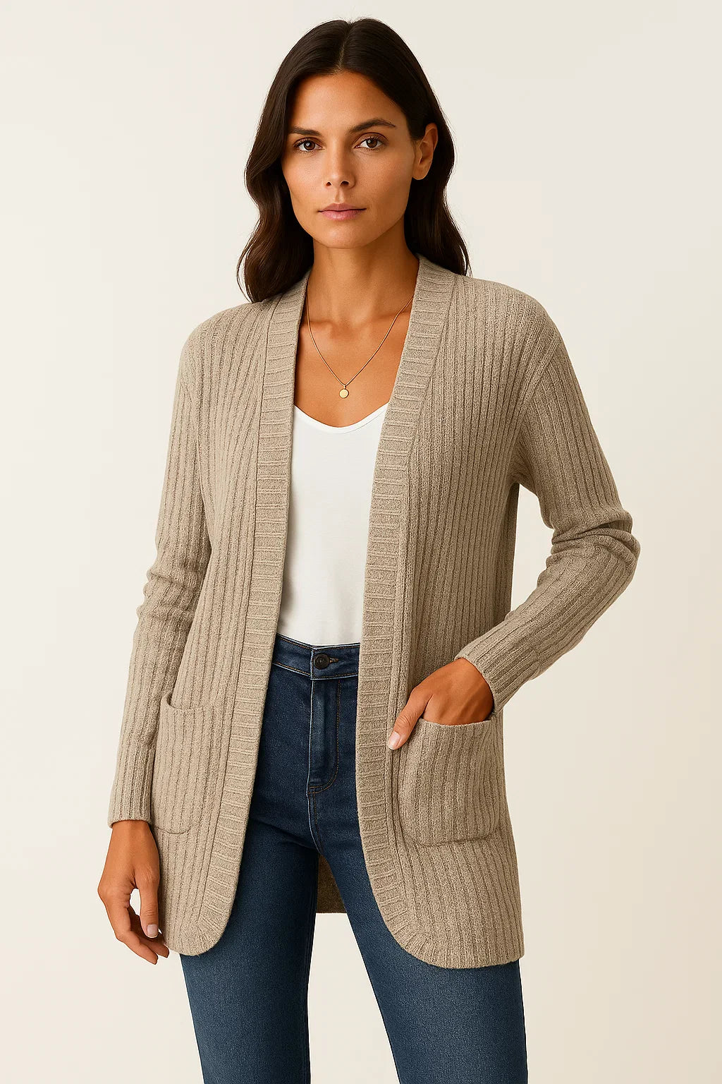 Damen Lange Strickjacke Weich Lässig Lockerer Schnitt