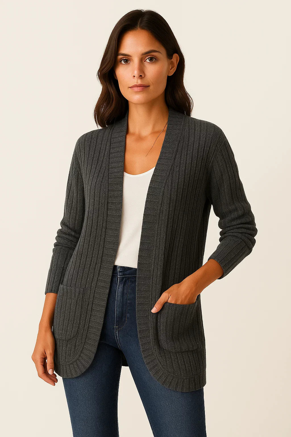 Damen Lange Strickjacke Weich Lässig Lockerer Schnitt