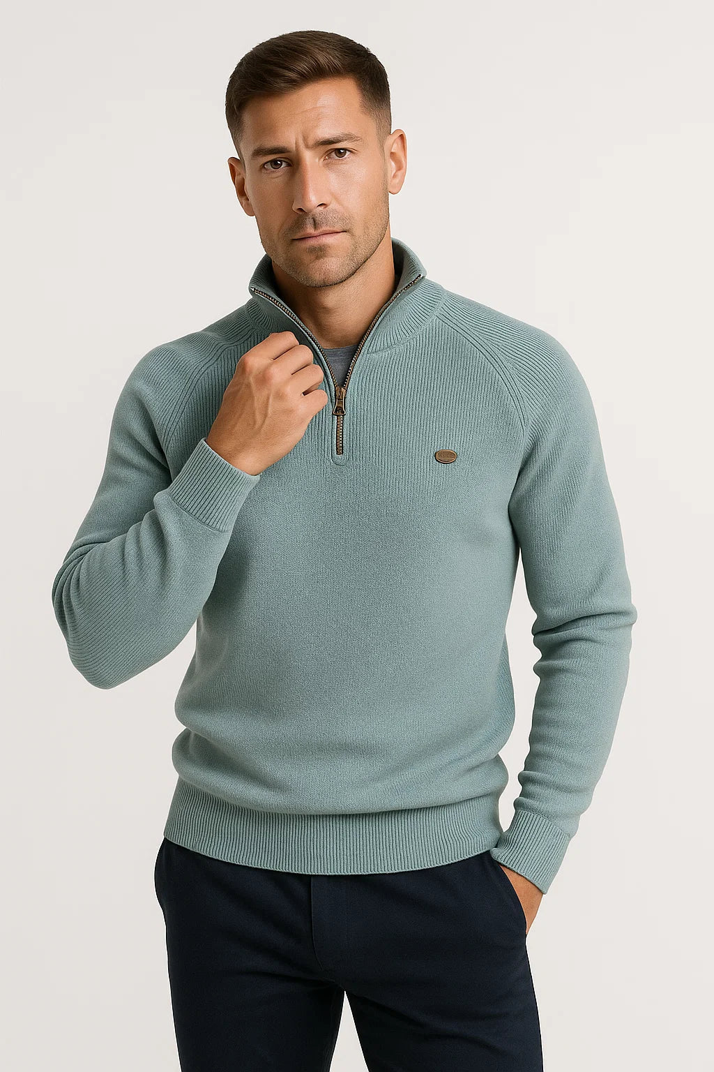 Herren Hochkragen Viertelzip Sweater aus Baumwolle