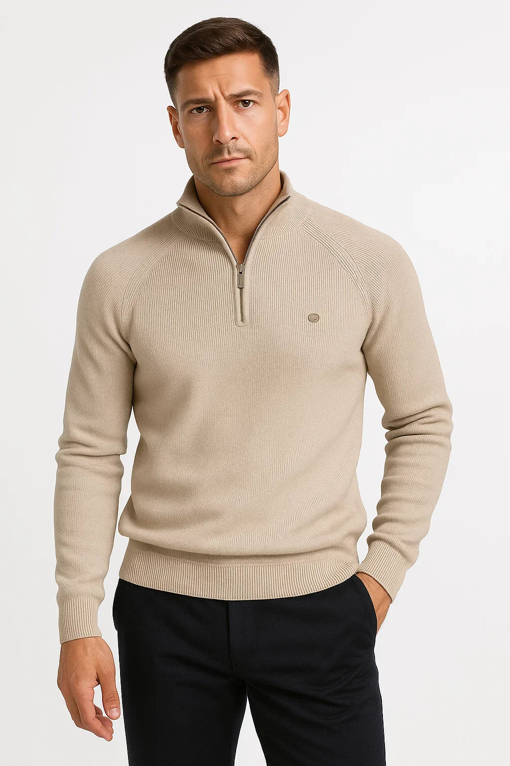 Herren Hochkragen Viertelzip Sweater aus Baumwolle