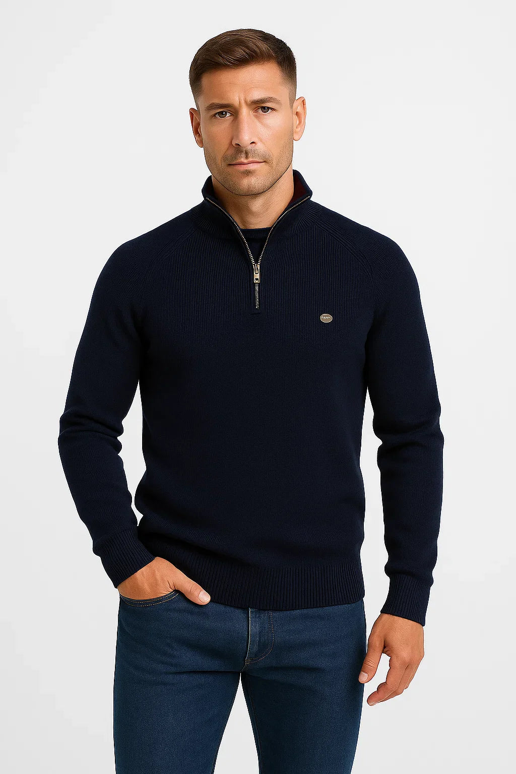 Herren Hochkragen Viertelzip Sweater aus Baumwolle
