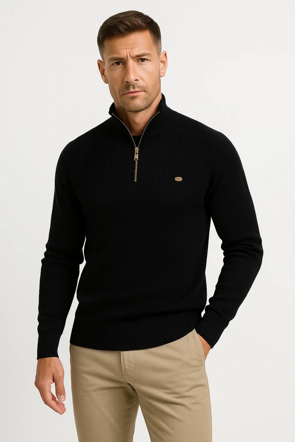 Herren Hochkragen Viertelzip Sweater aus Baumwolle