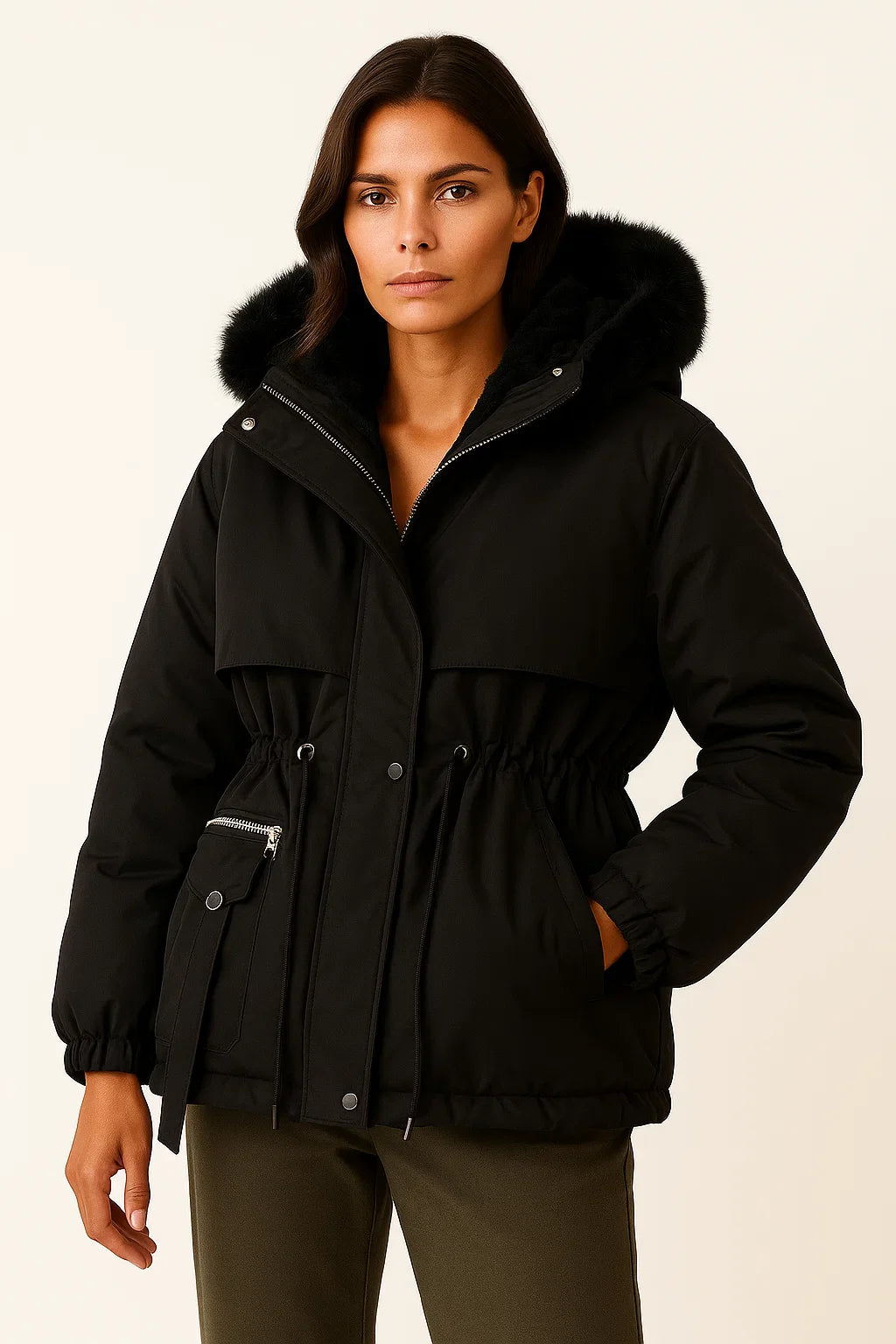 Damen Parka Jacke Wasserabweisend Mit Fauspelz-Futter Verstellbare Passform