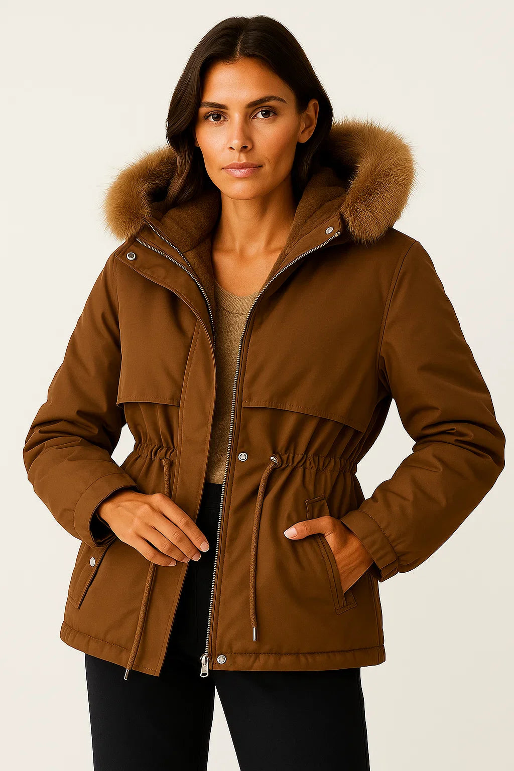 Damen Parka Jacke Wasserabweisend Mit Fauspelz-Futter Verstellbare Passform