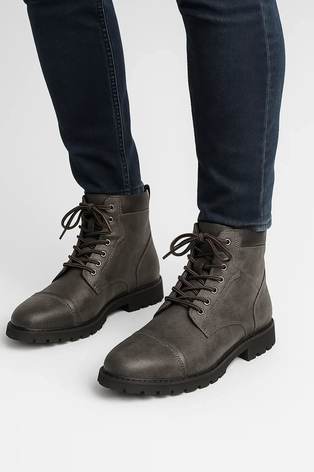 Herren Schwarze Schnürstiefel aus PU-Leder mit Gepolstertem Kragen
