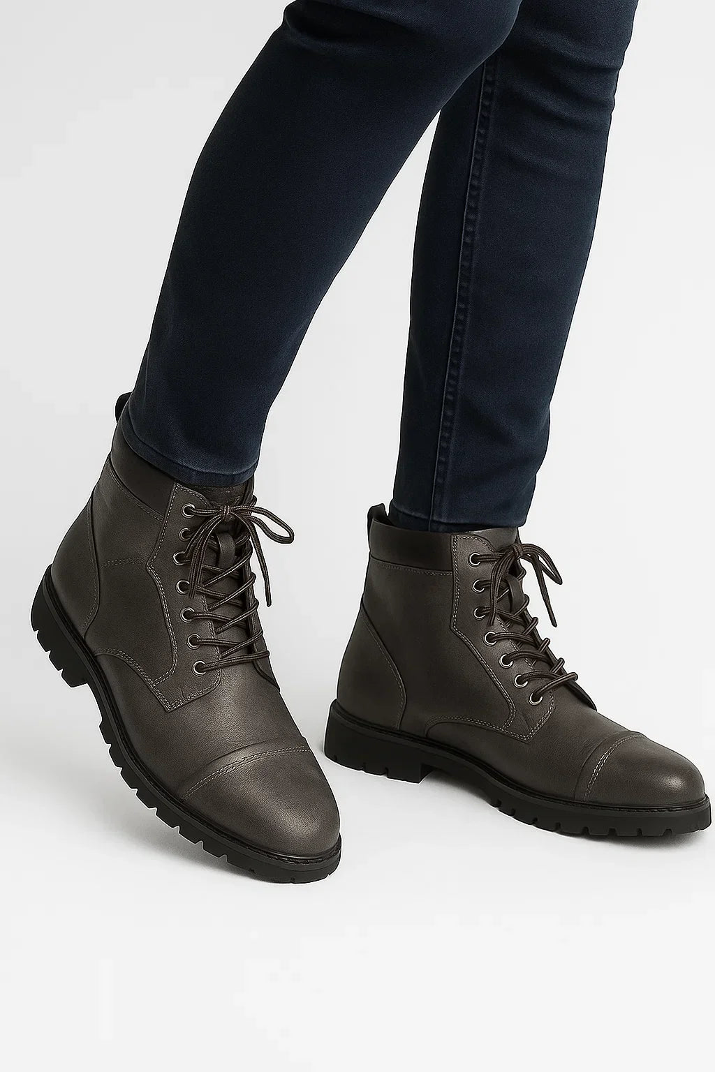 Herren Schwarze Schnürstiefel aus PU-Leder mit Gepolstertem Kragen