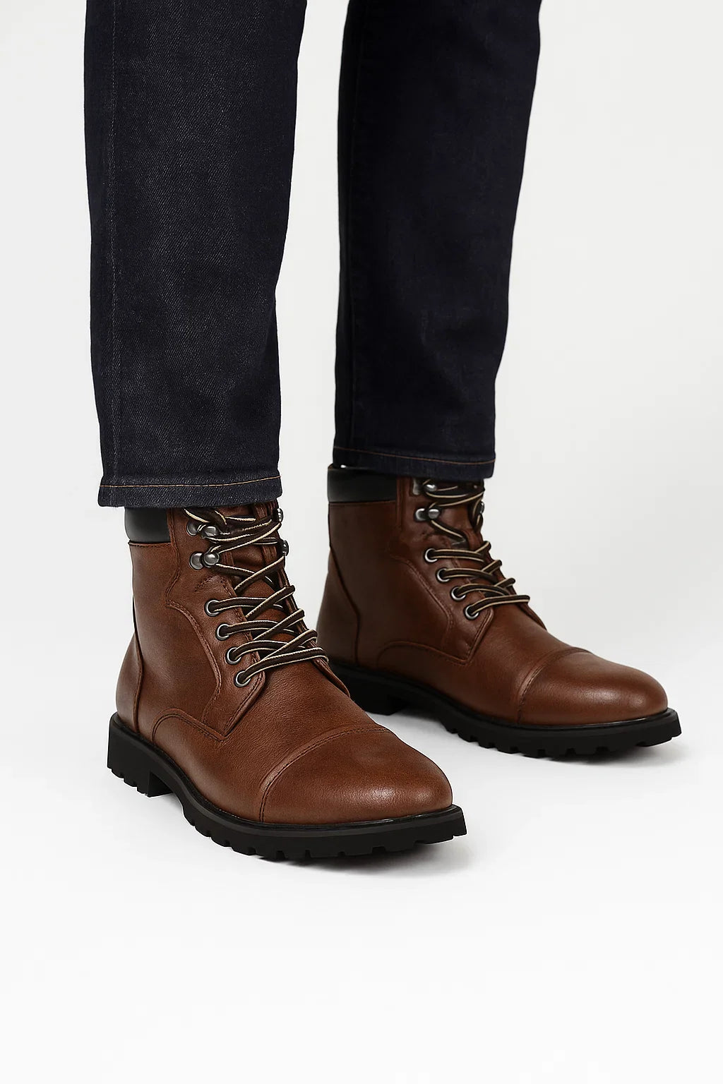 Herren Schwarze Schnürstiefel aus PU-Leder mit Gepolstertem Kragen