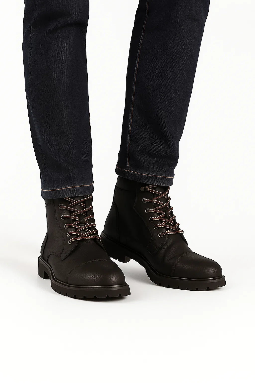Herren Schwarze Schnürstiefel aus PU-Leder mit Gepolstertem Kragen