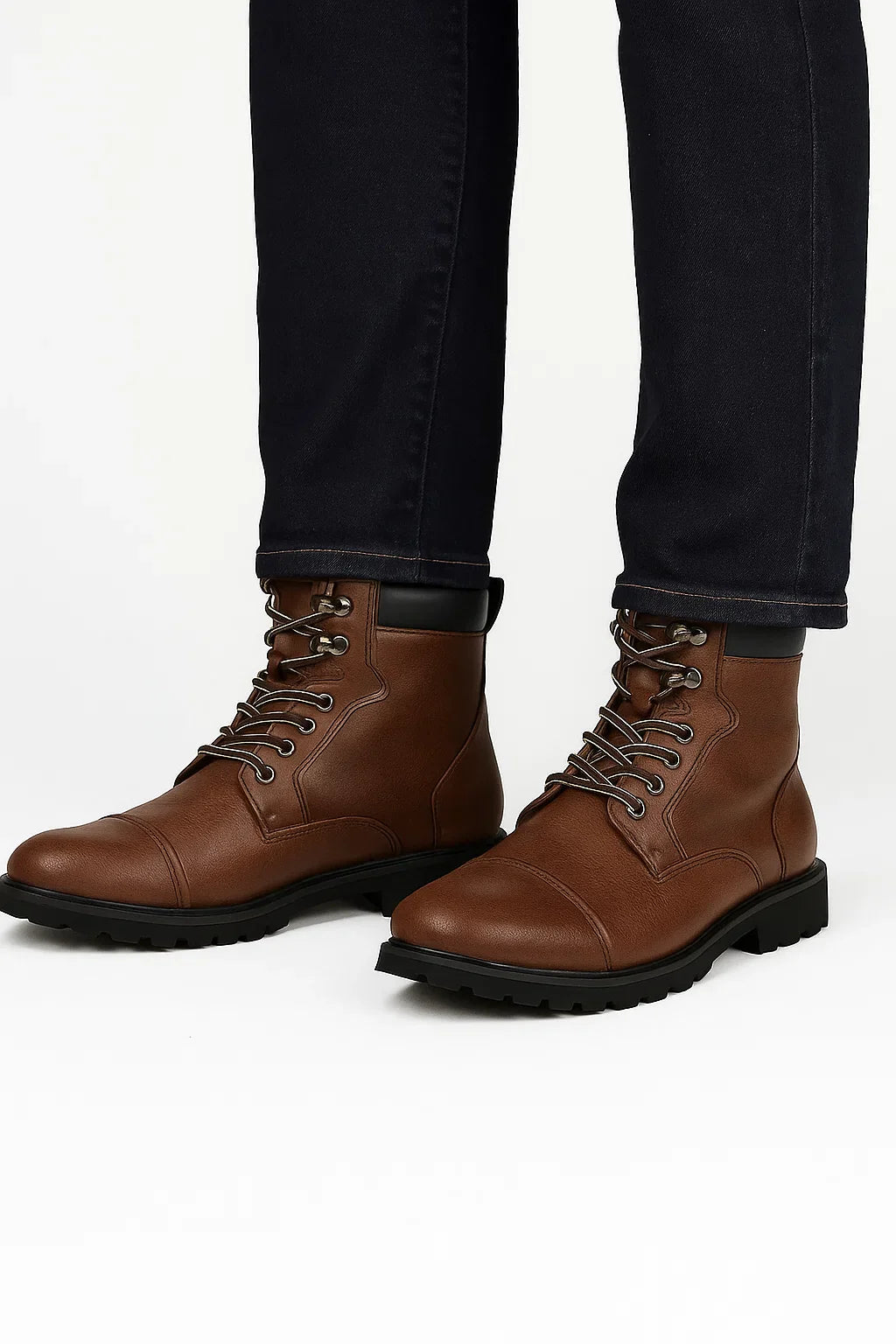 Herren Schwarze Schnürstiefel aus PU-Leder mit Gepolstertem Kragen