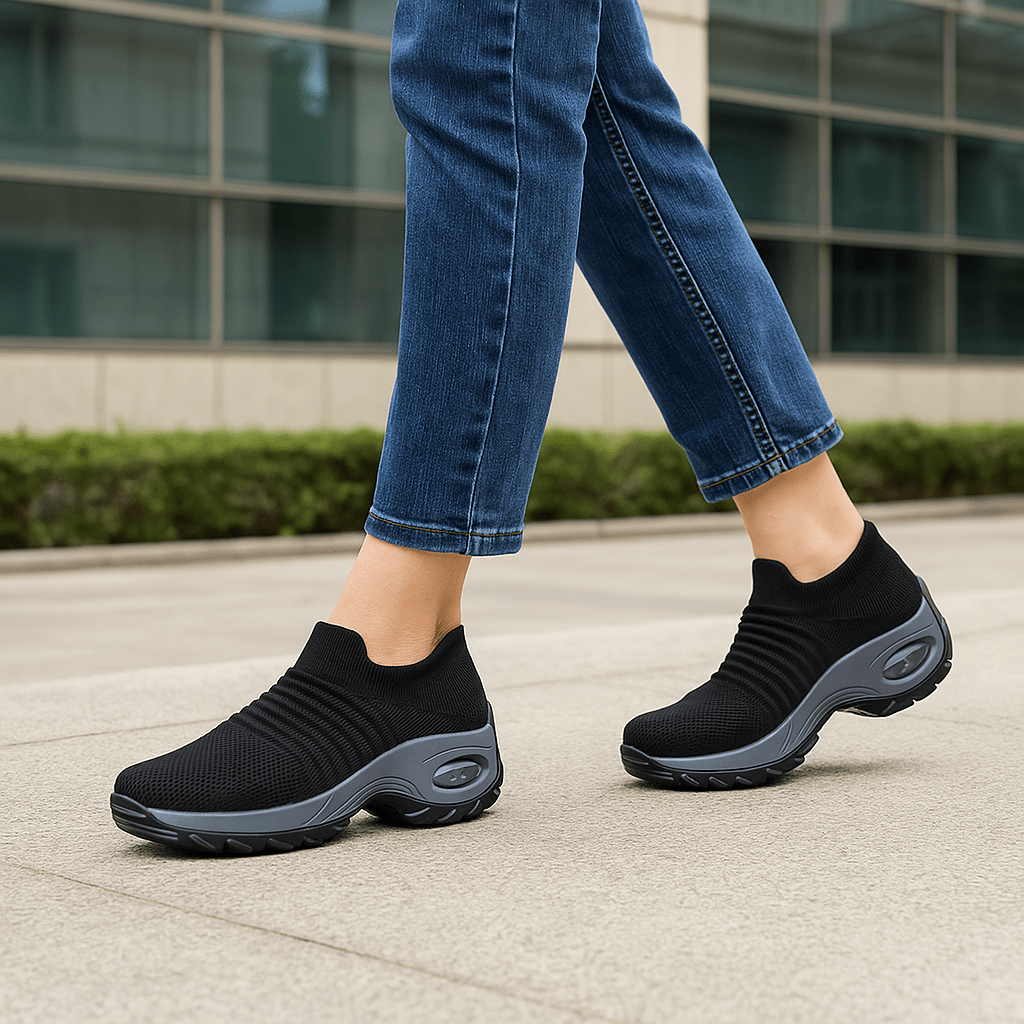 Atmungsaktive Slip-On Stretch Schuhe - Schwarz Grau