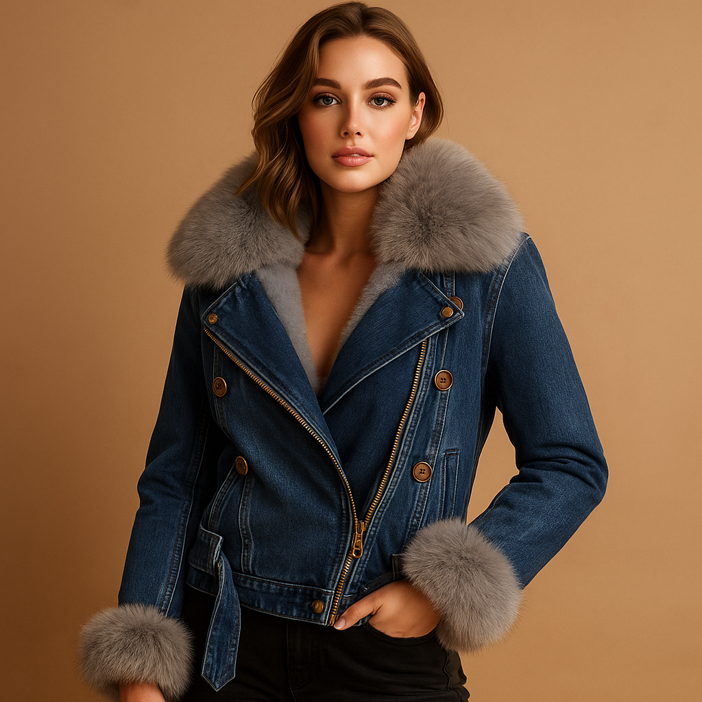 Gekürzte Denim-Winterjacke mit Kunstfell für Damen | Lieke